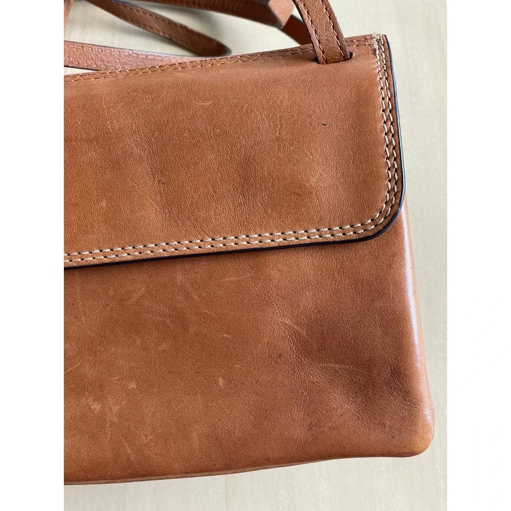 Vintage VTG Tan Brown Leather Crossbody Bag Accordion Organizer Purse Adjustable